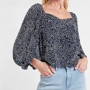 Express Pleated front balloon sleeve top polka dot